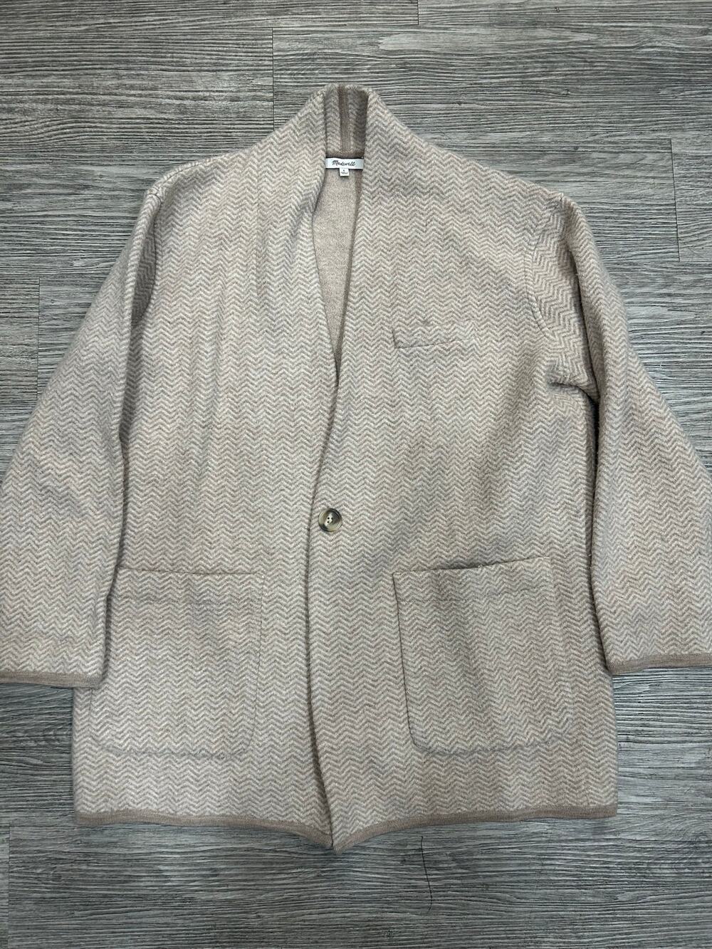 Madewell Beige Herringbone 100% Merino Wool Blazer Cardigan Coatigan Size S
